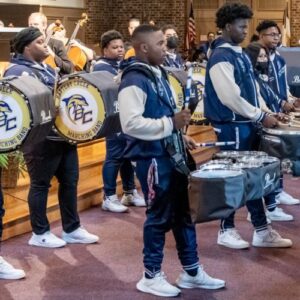 The drum line of a marching band.
