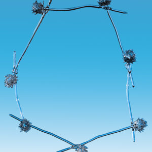 An intricate sculpture of glass intertwined as if a necklace.