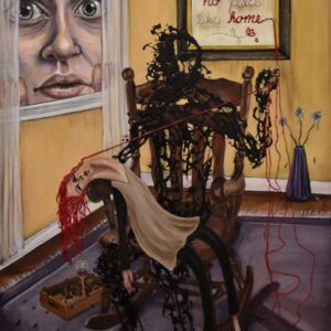 Mixed media work of acrylic and thread on canvas.