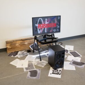 A video and mixed media installation artwork.