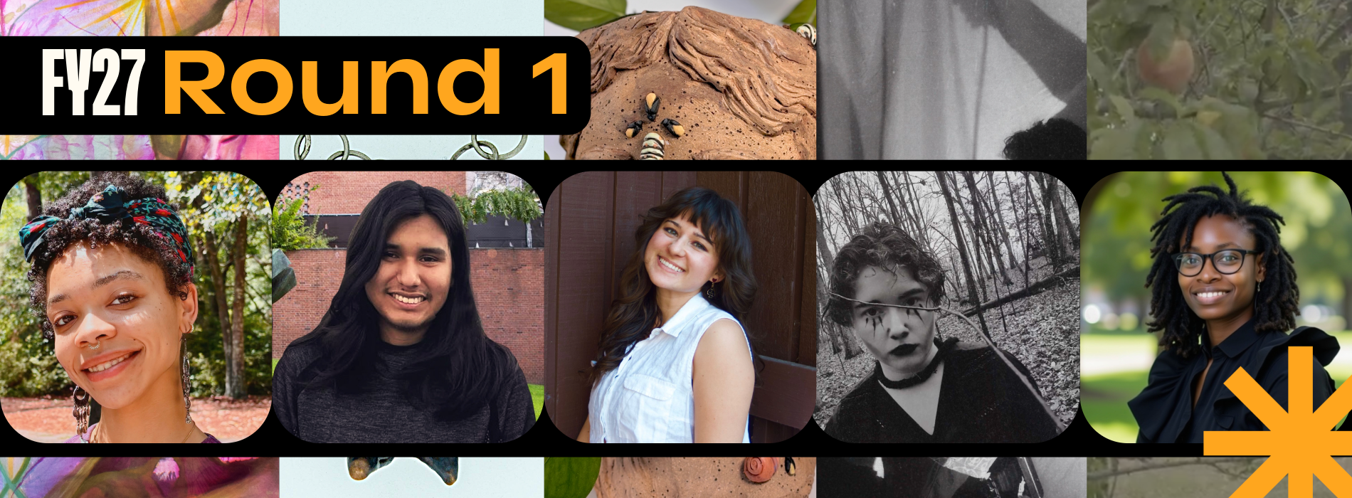 A collage of artist headshots and feature artworks from them.