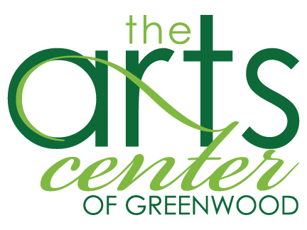 Logo for the Arts Center of Greenwood, multi-font text in varying shades of green.